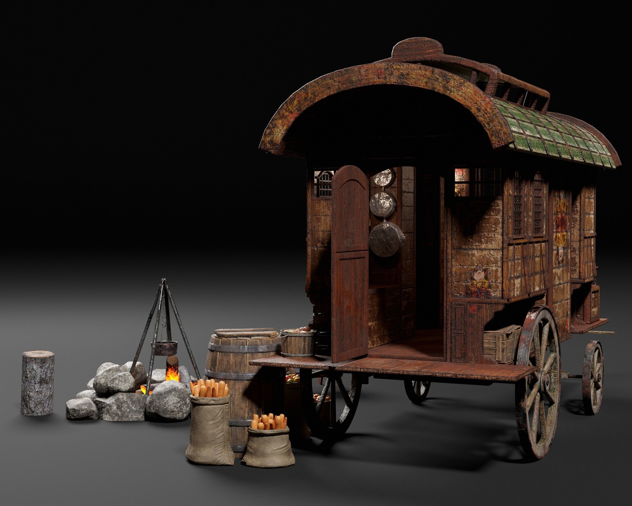 Medieval Wagon Camping Pack 3D Model Collection_31