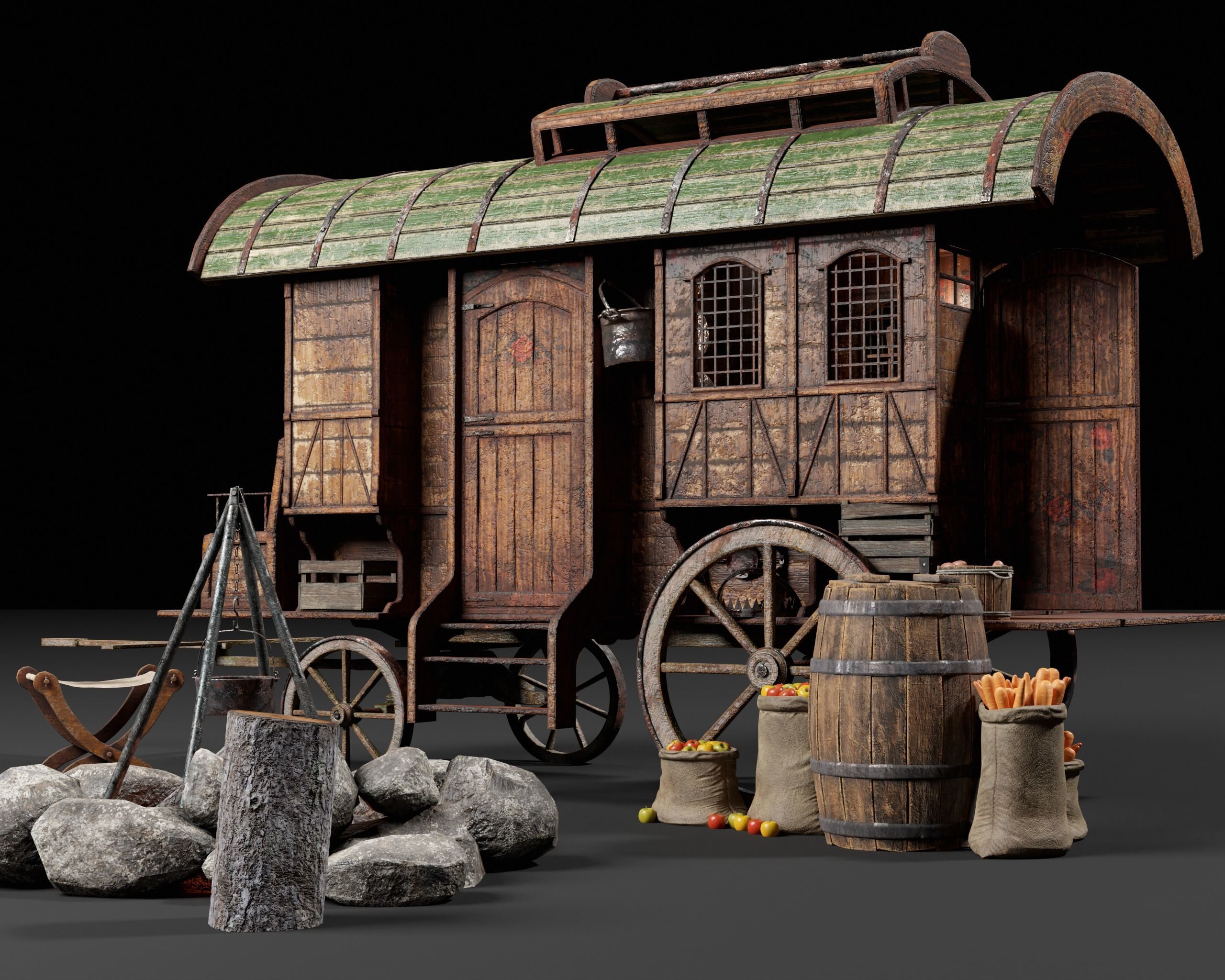 Medieval Wagon Camping Pack 3D Model Collection_27