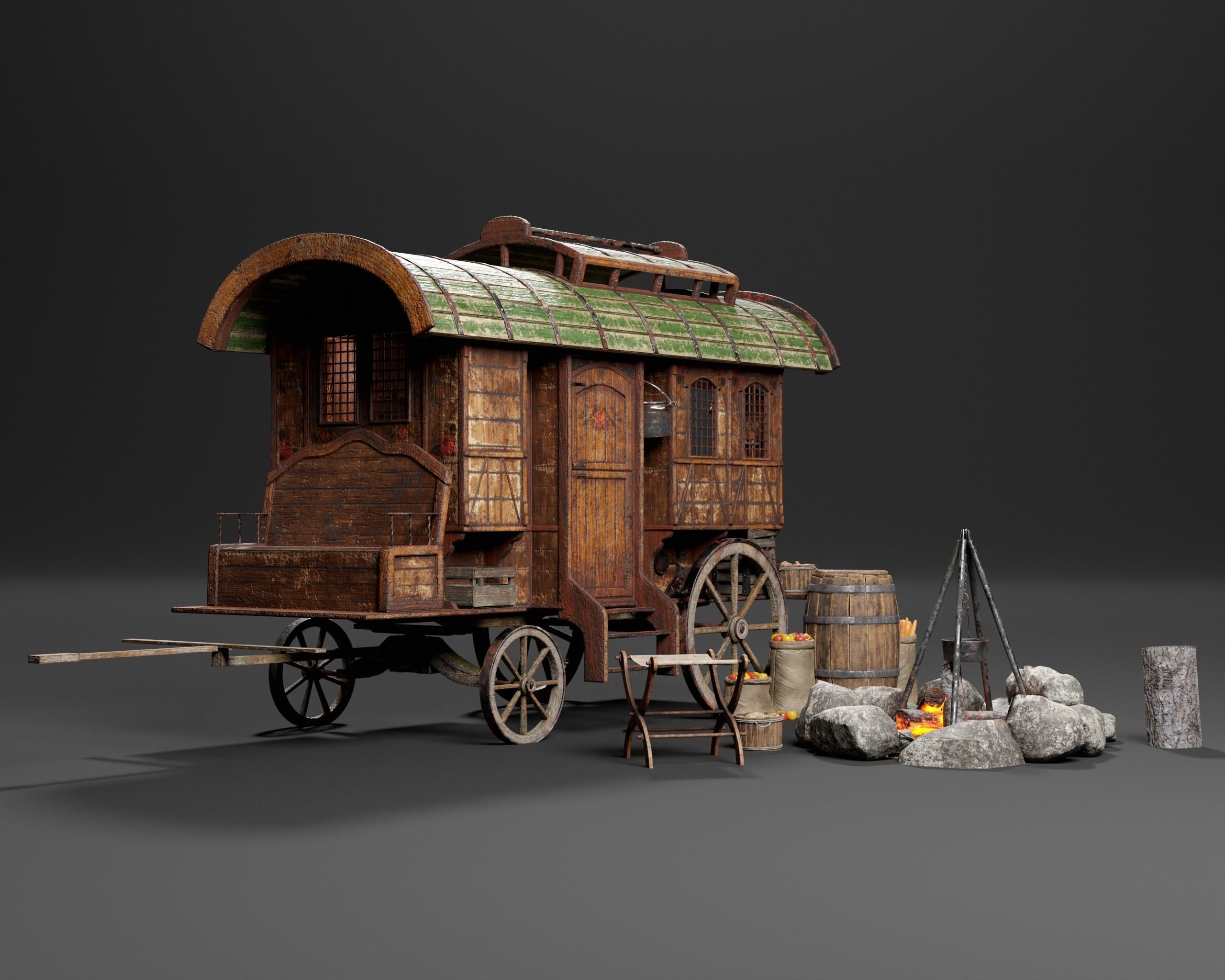 Medieval Wagon Camping Pack 3D Model Collection_25