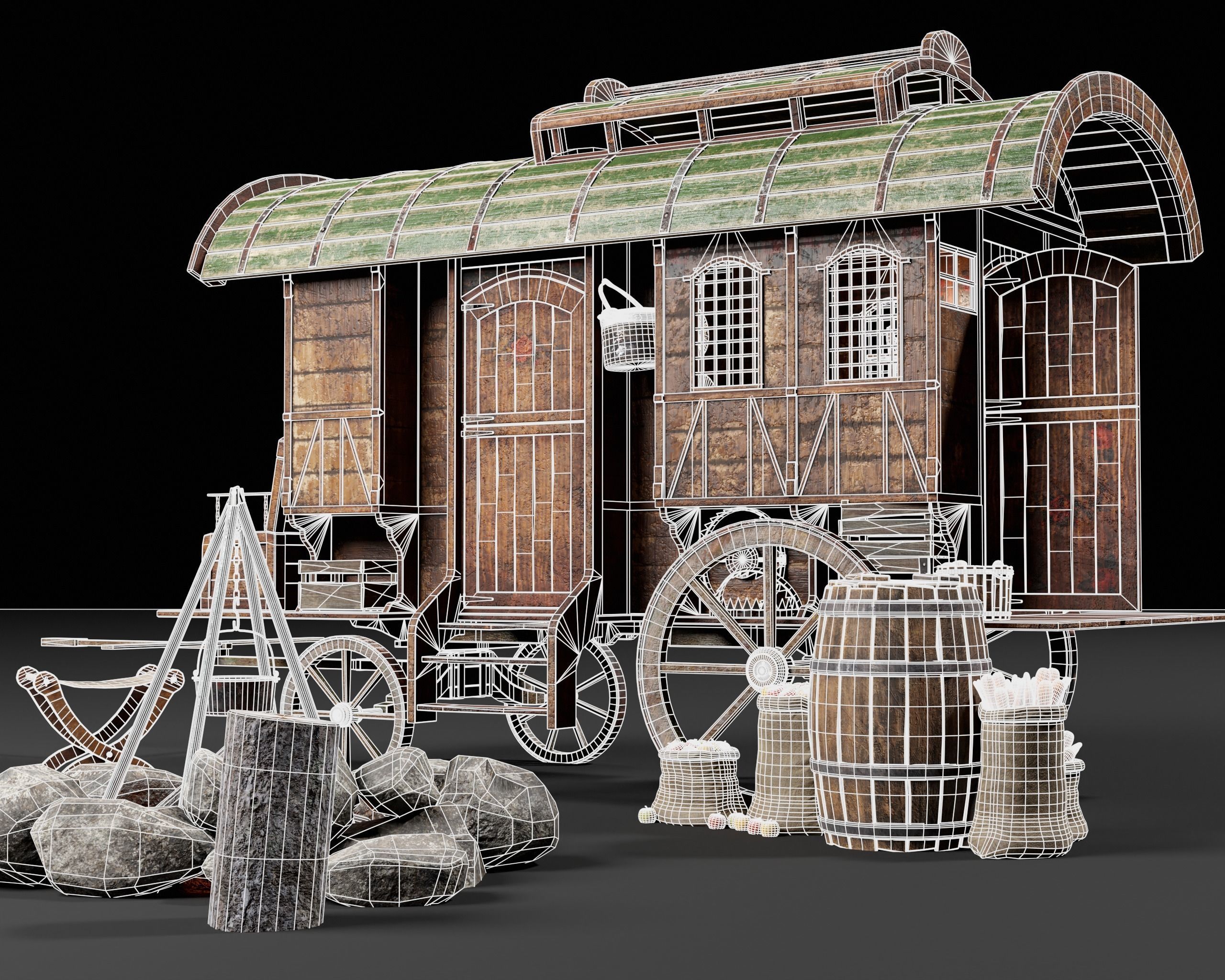 Medieval Wagon Camping Pack 3D Model Collection_54