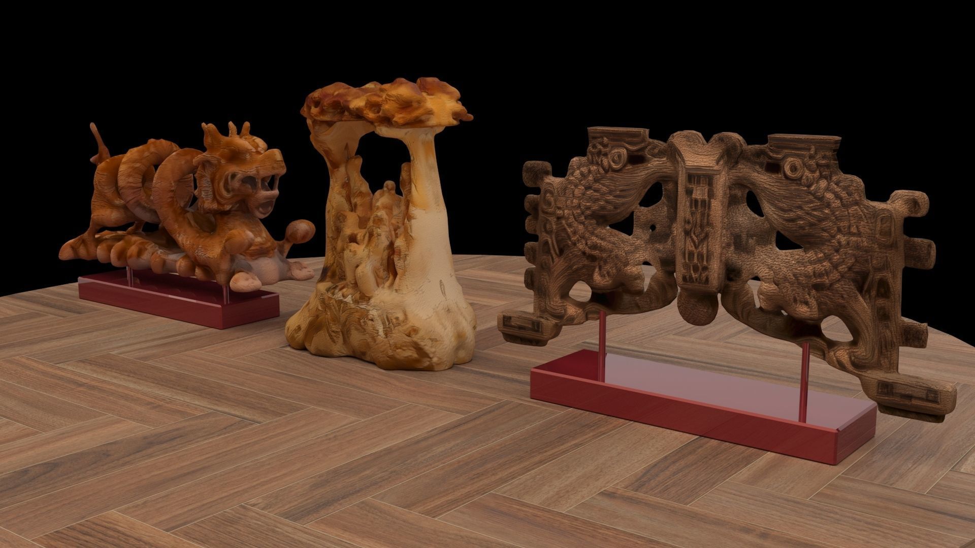 Chinese dragon carving pattern  3D model_2