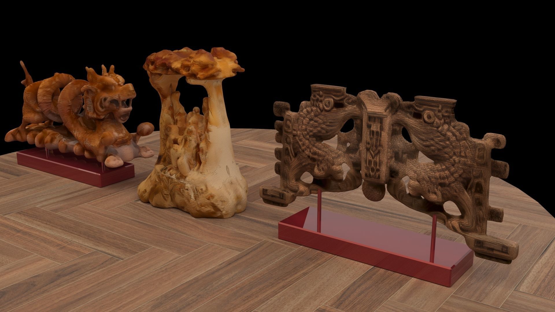 Chinese dragon carving pattern  3D model_4