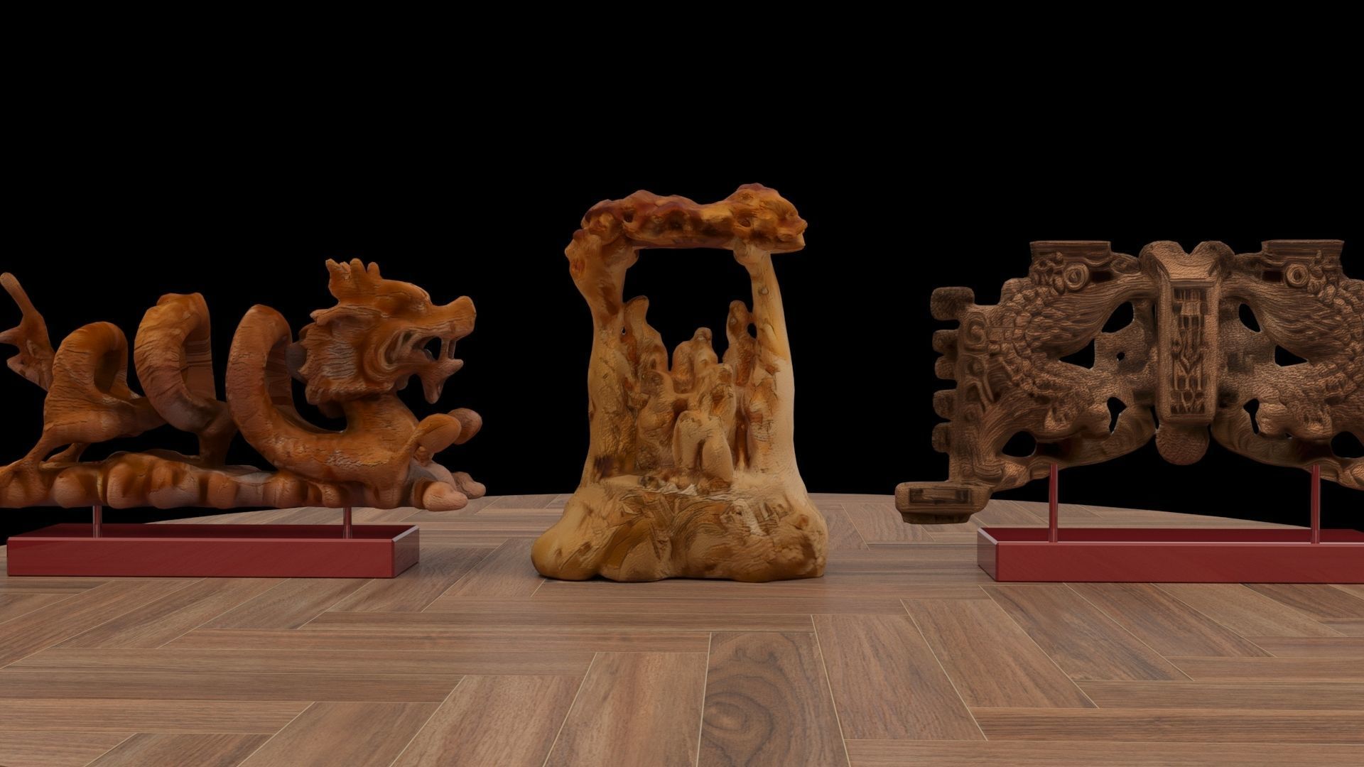 Chinese dragon carving pattern  3D model_1