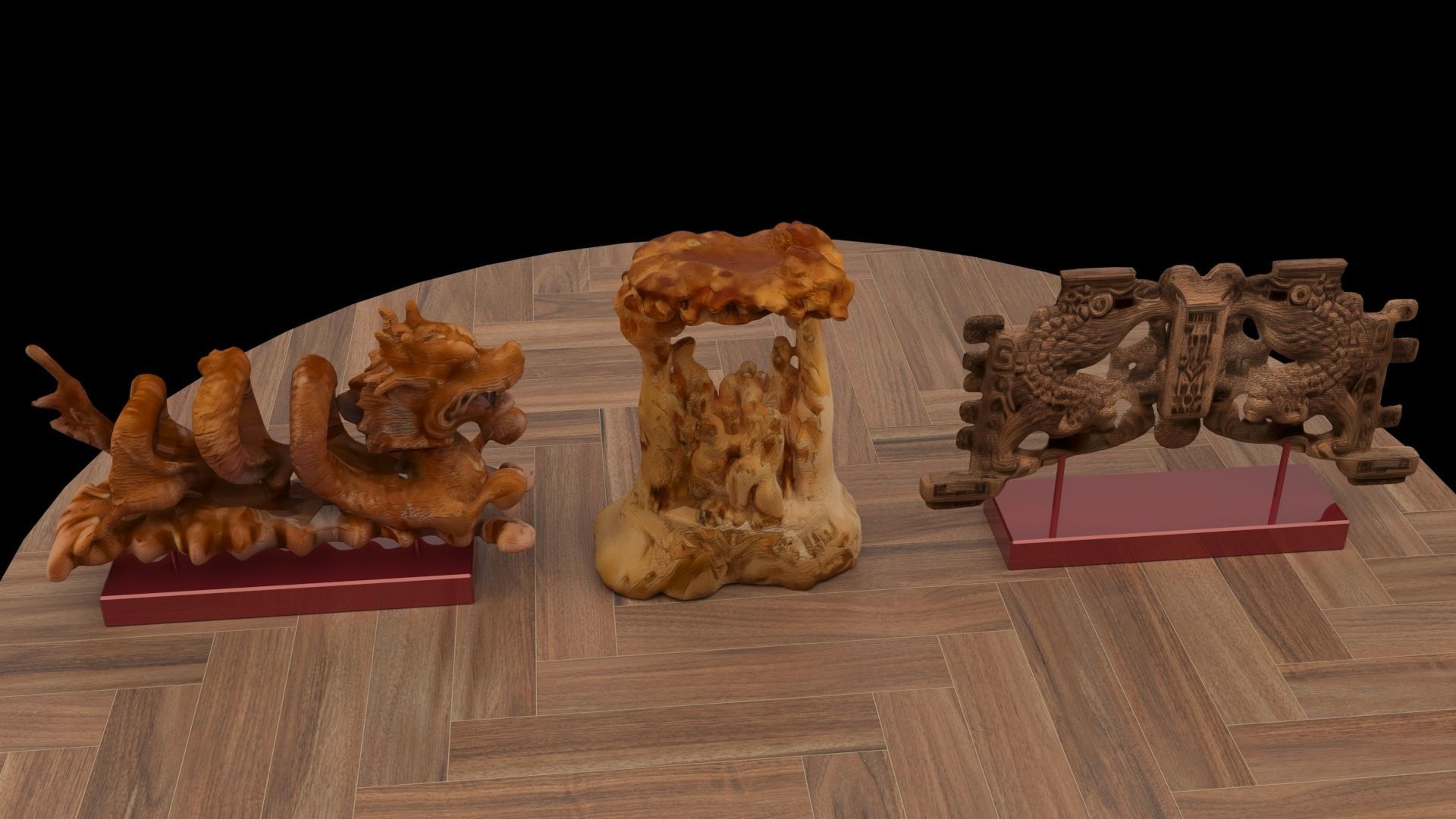 Chinese dragon carving pattern  3D model_3