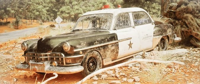 Police Chrysler Newyorker car 1950 Low-poly 3D model 3