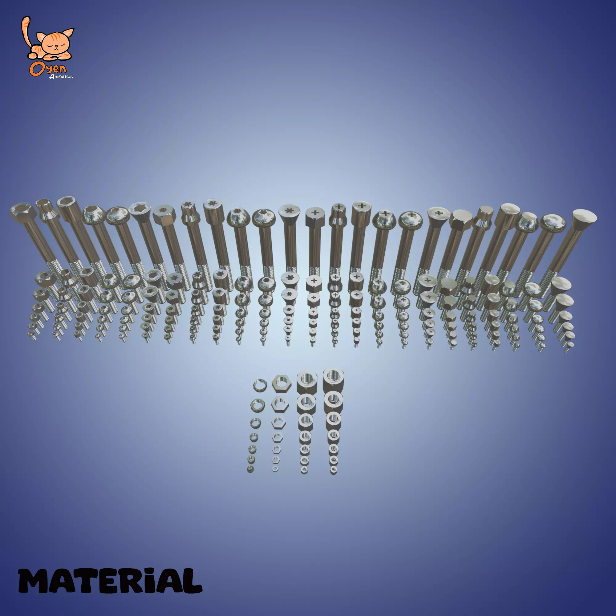 202 Pack Bolts and Nuts 3D model