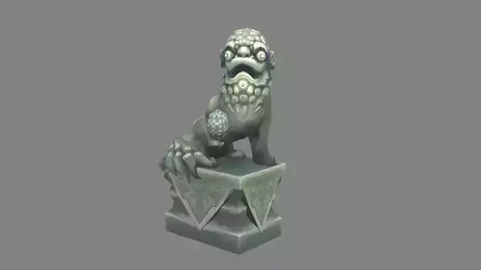 cartoon stone lion sculpture -  young lion