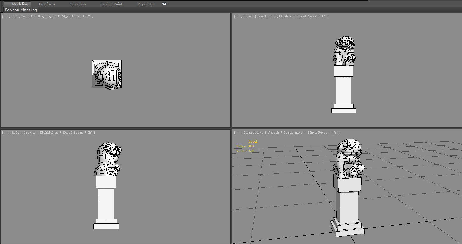 Cartoon stone pillar and stone lion sculpture Low-poly 3D model_6