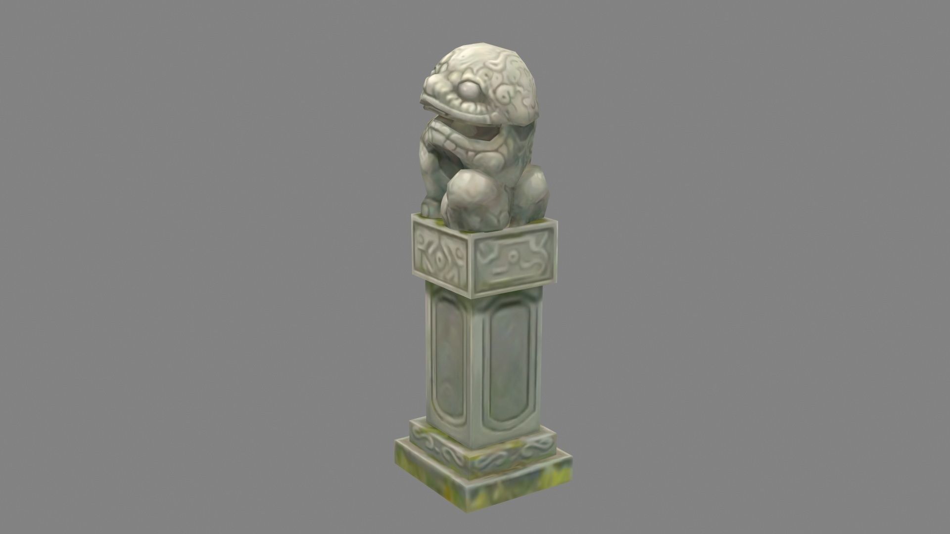 Cartoon stone pillar and stone lion sculpture Low-poly 3D model_1