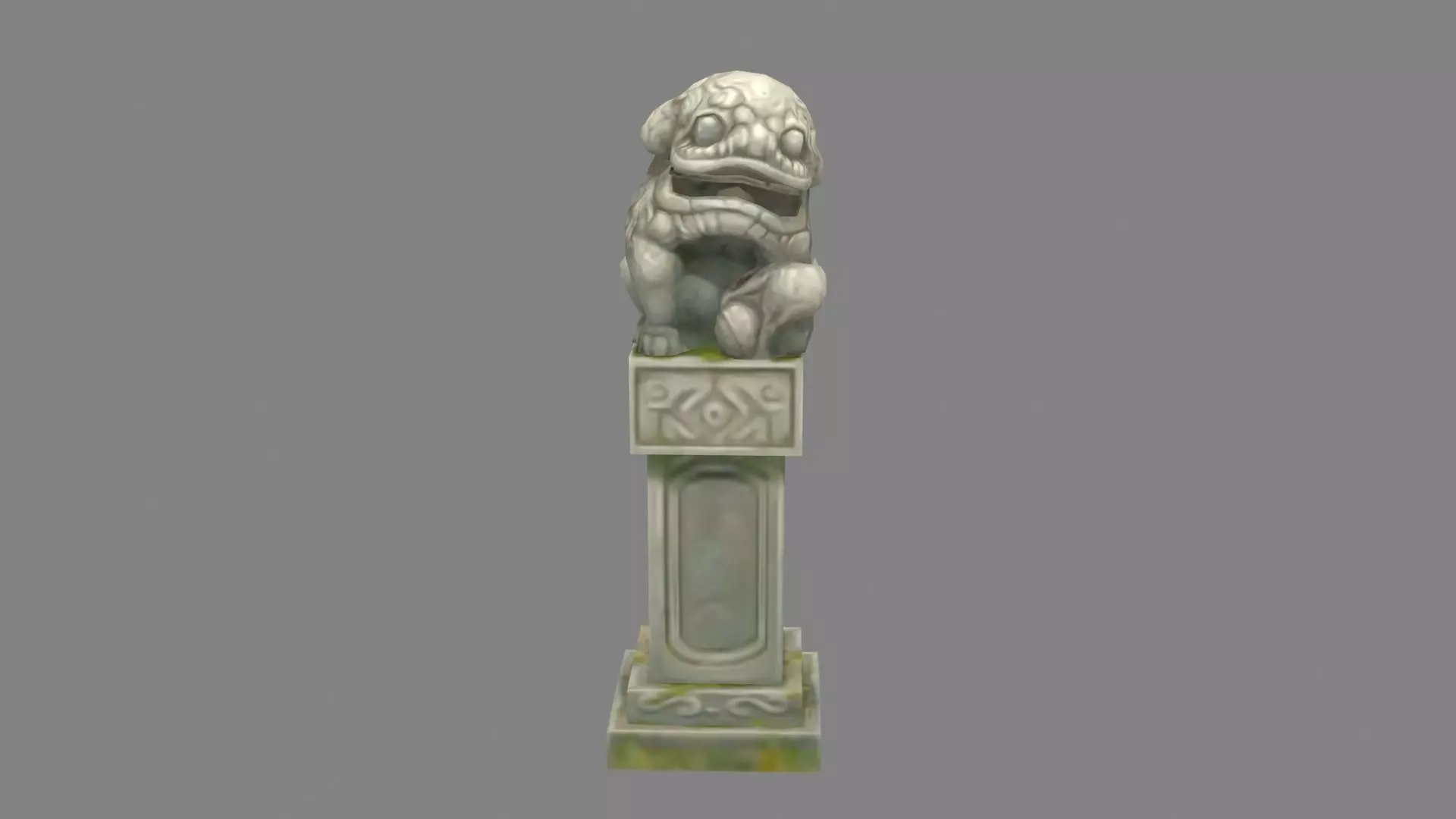 Cartoon stone pillar and stone lion sculpture Low-poly 3D model_0