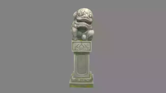 Cartoon stone pillar and stone lion sculpture