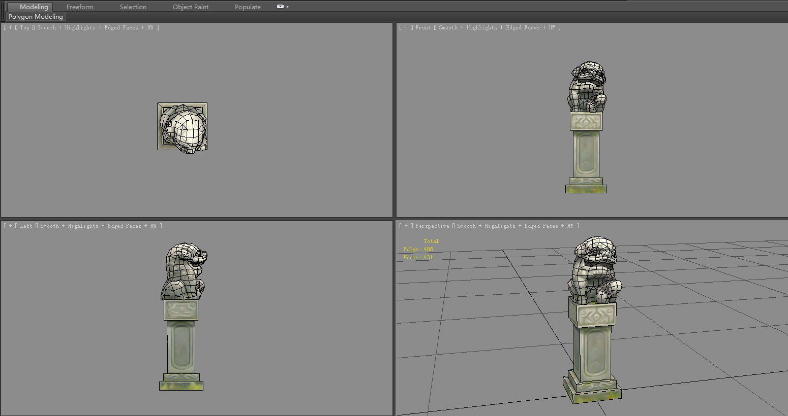 Cartoon stone pillar and stone lion sculpture Low-poly 3D model_5