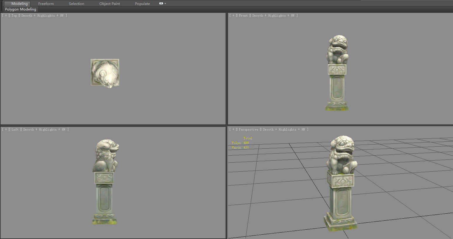 Cartoon stone pillar and stone lion sculpture Low-poly 3D model_4