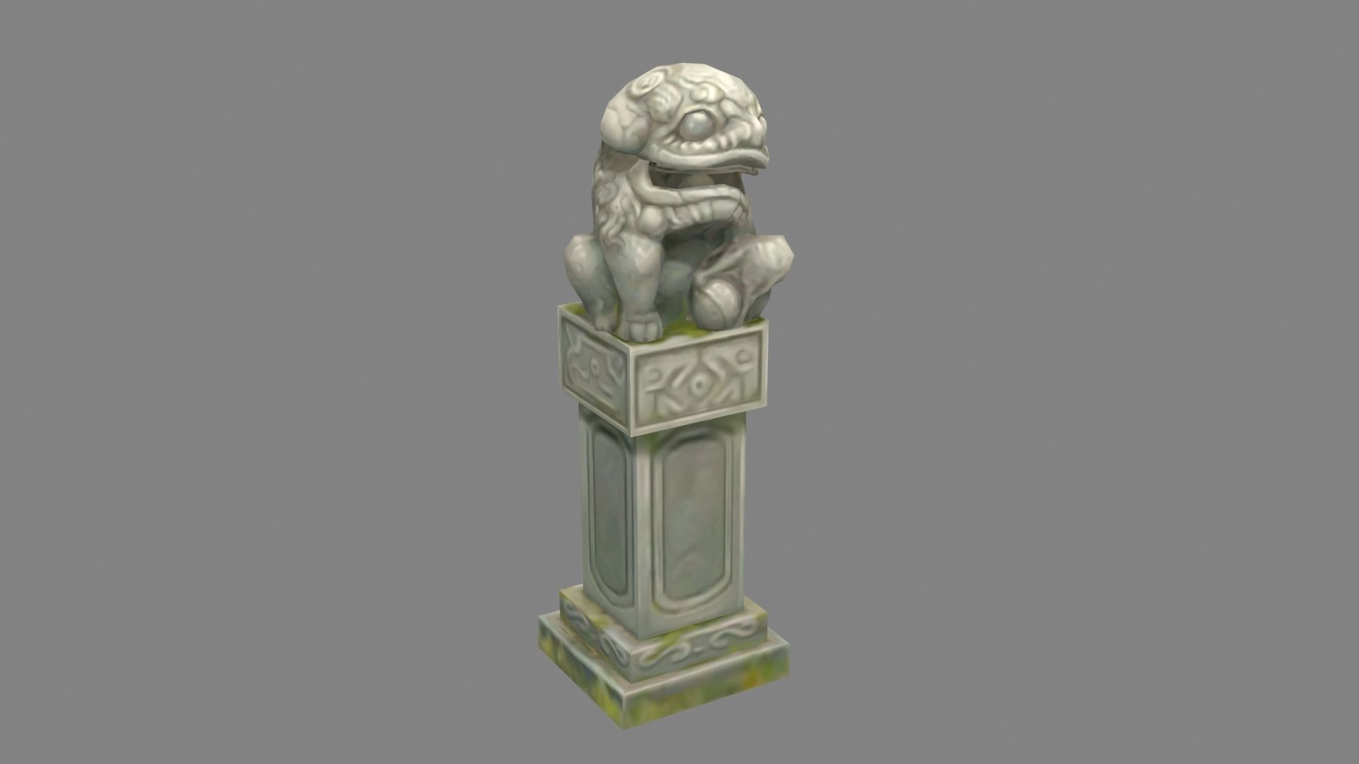 Cartoon stone pillar and stone lion sculpture Low-poly 3D model_3