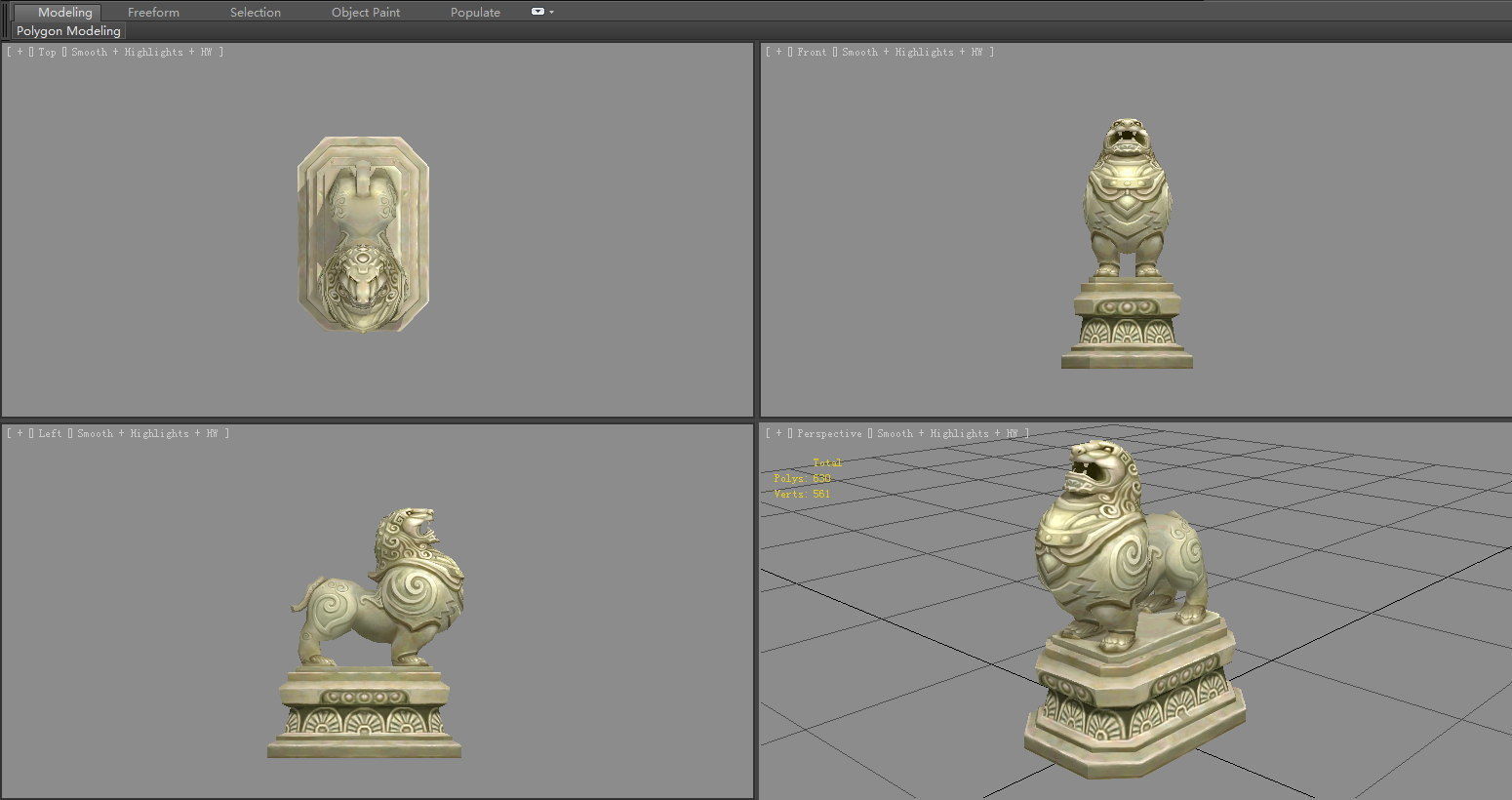 Standing Stone Lion Sculpture Low-poly 3D model_4