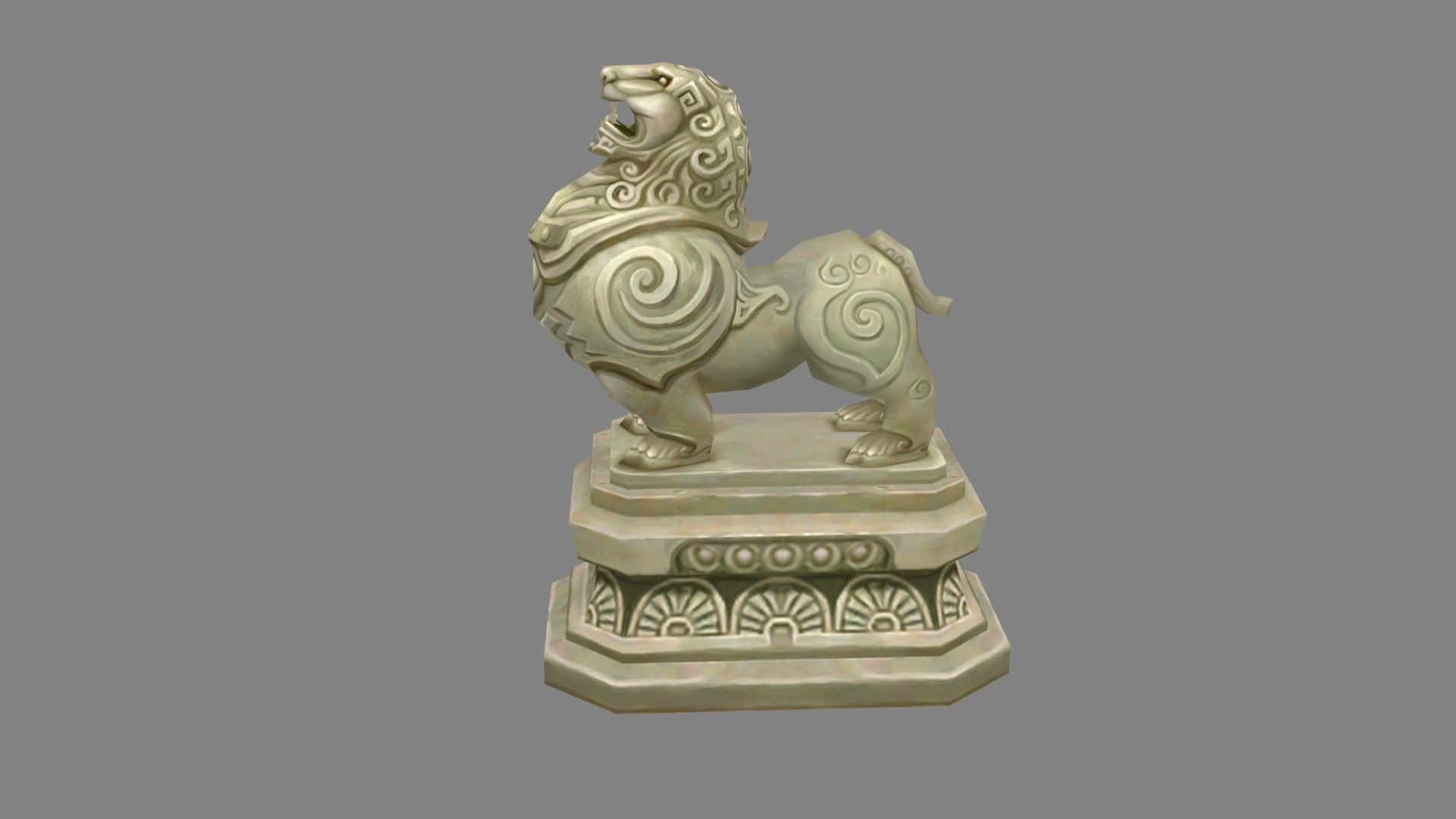 Standing Stone Lion Sculpture Low-poly 3D model_1