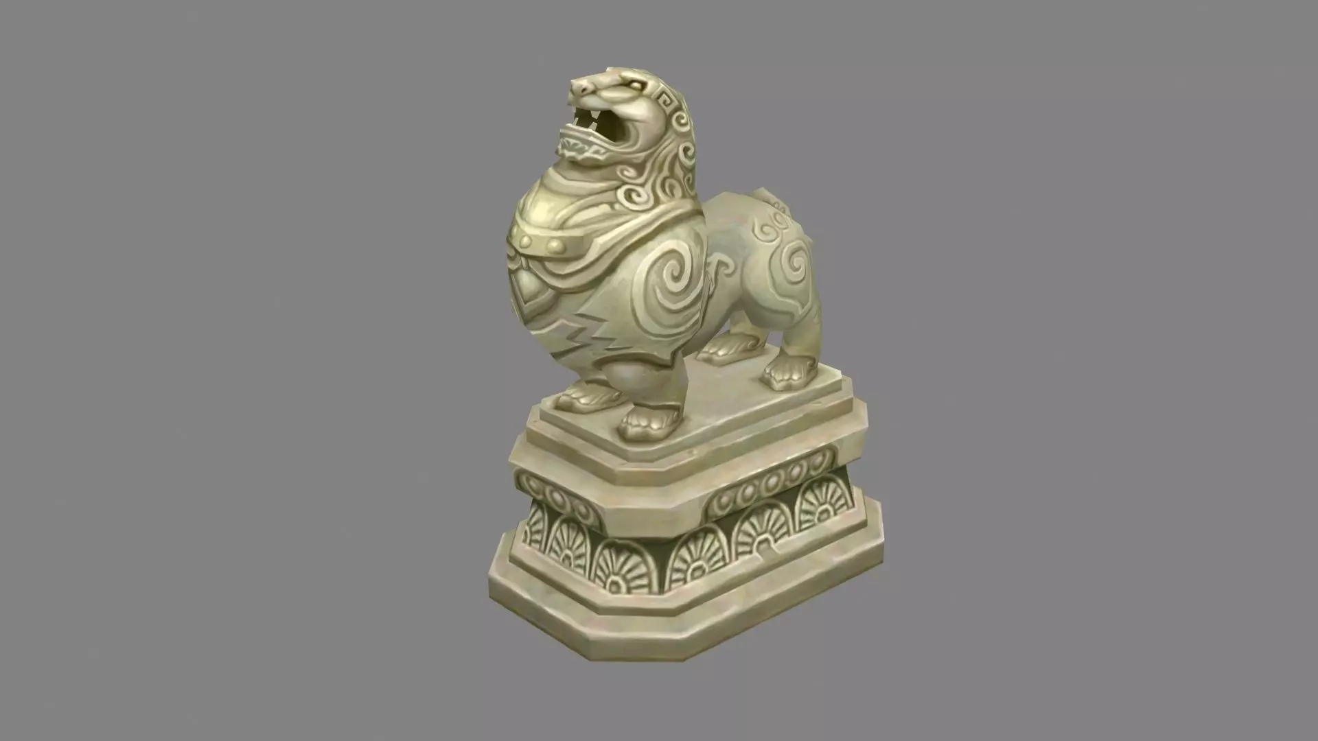 Standing Stone Lion Sculpture Low-poly 3D model_0
