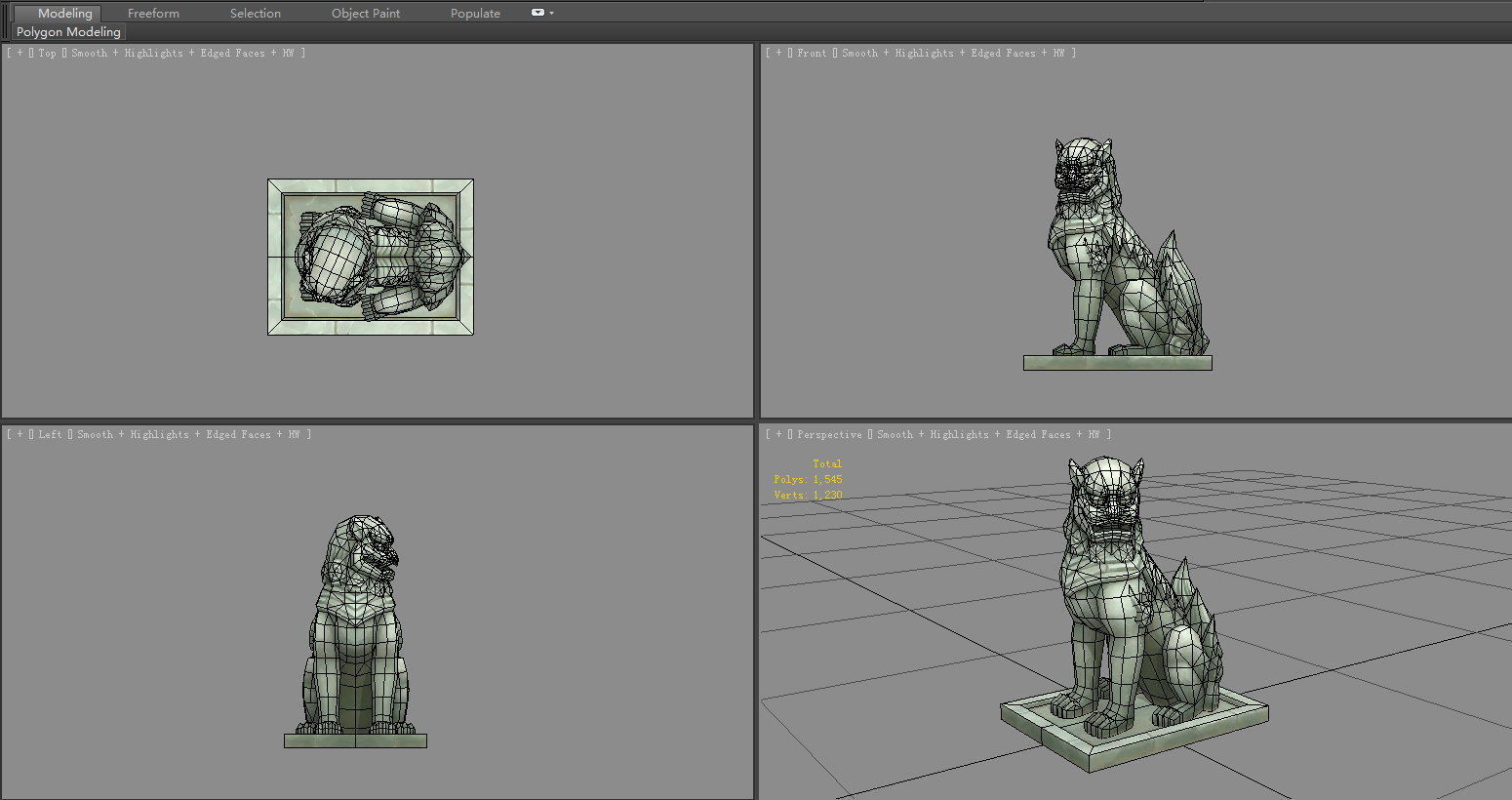 A squatting stone lion sculpture Low-poly 3D model_5