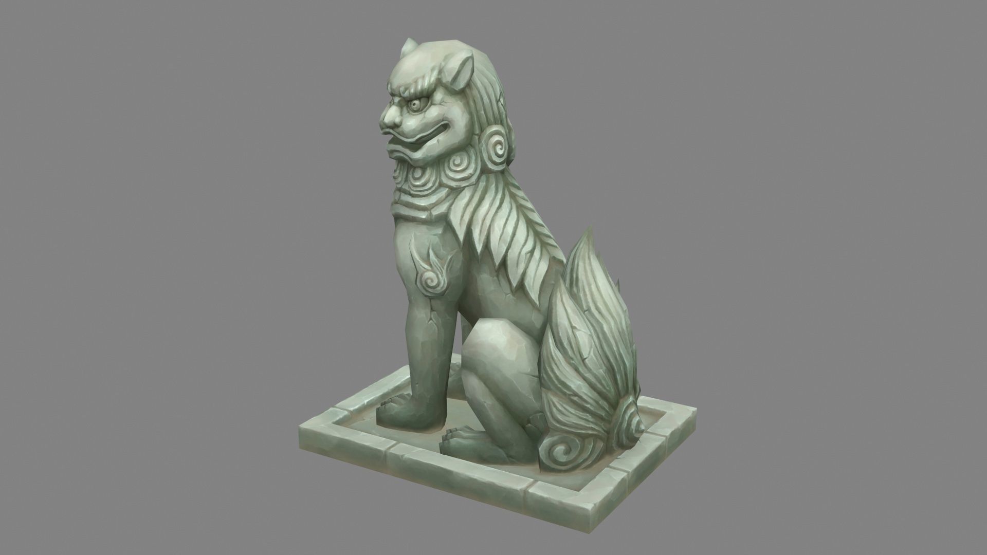 A squatting stone lion sculpture Low-poly 3D model_3