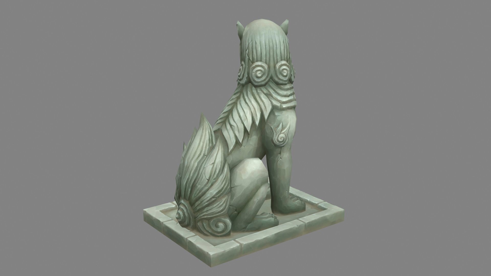 A squatting stone lion sculpture Low-poly 3D model_2