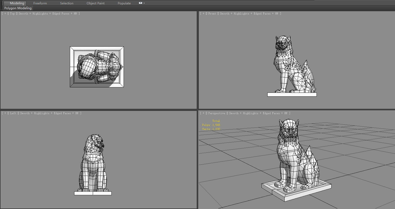 A squatting stone lion sculpture Low-poly 3D model_6