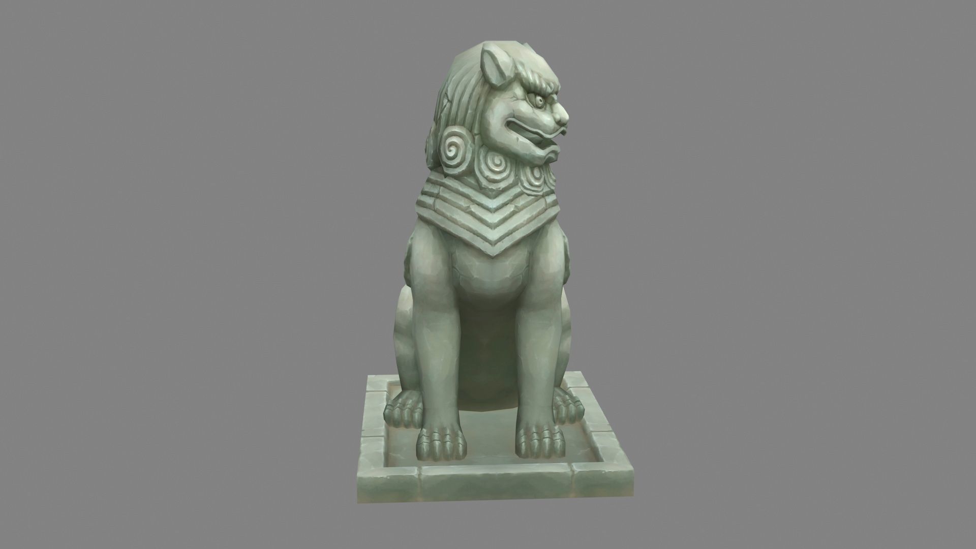 A squatting stone lion sculpture Low-poly 3D model_1