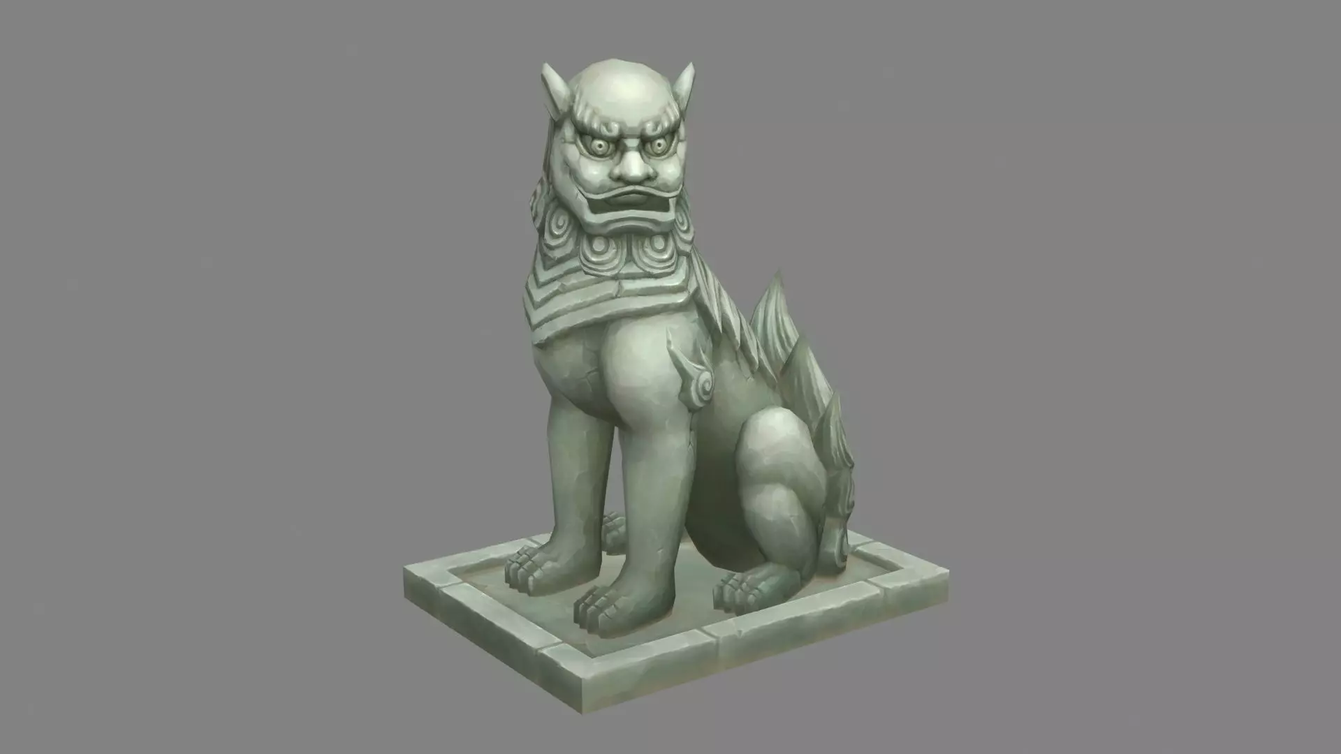 A squatting stone lion sculpture Low-poly 3D model_0