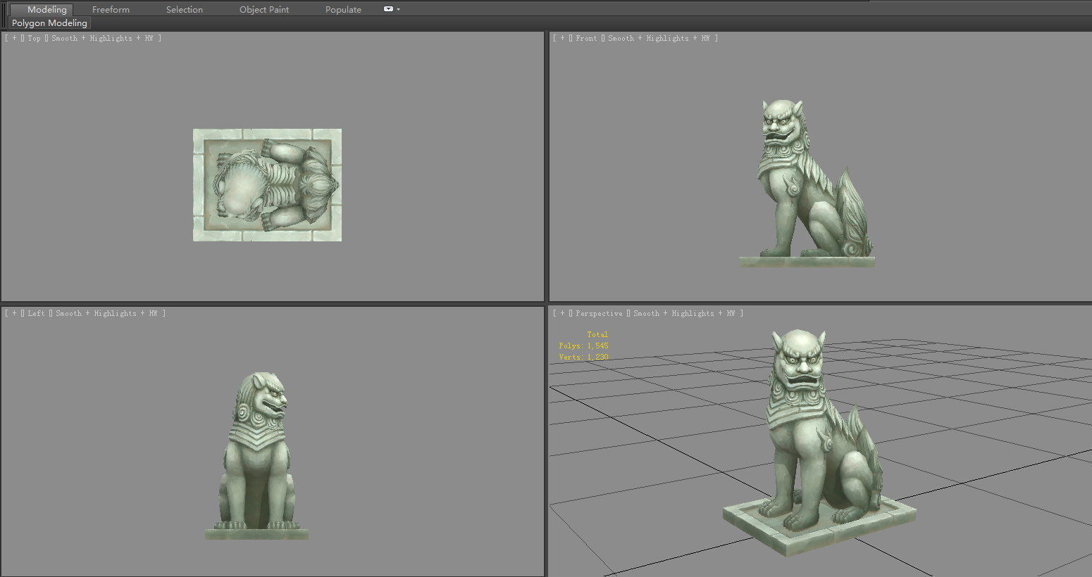 A squatting stone lion sculpture Low-poly 3D model_4