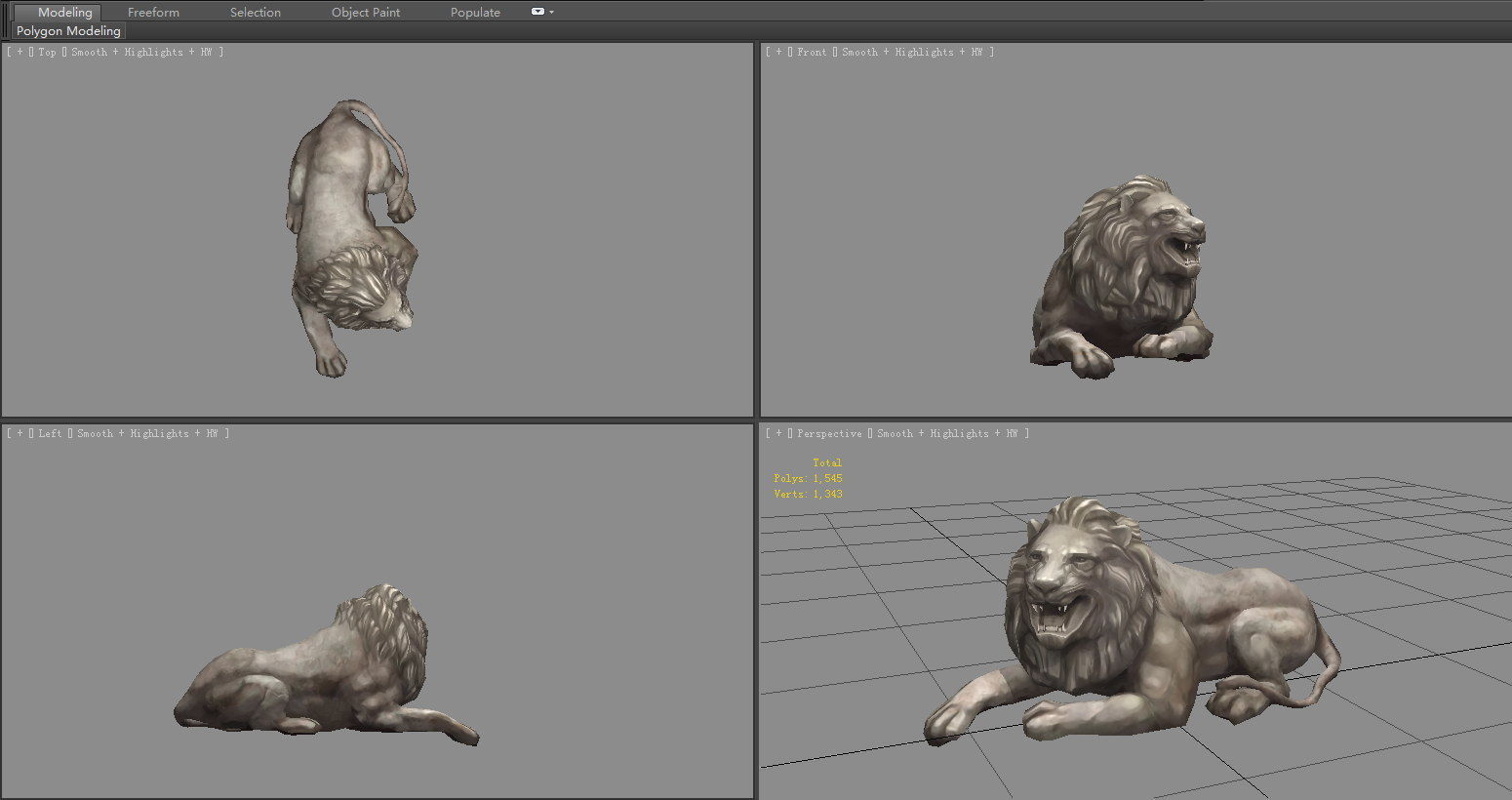 Stone Lion Sculpture - Lying Lion Low-poly 3D model_5