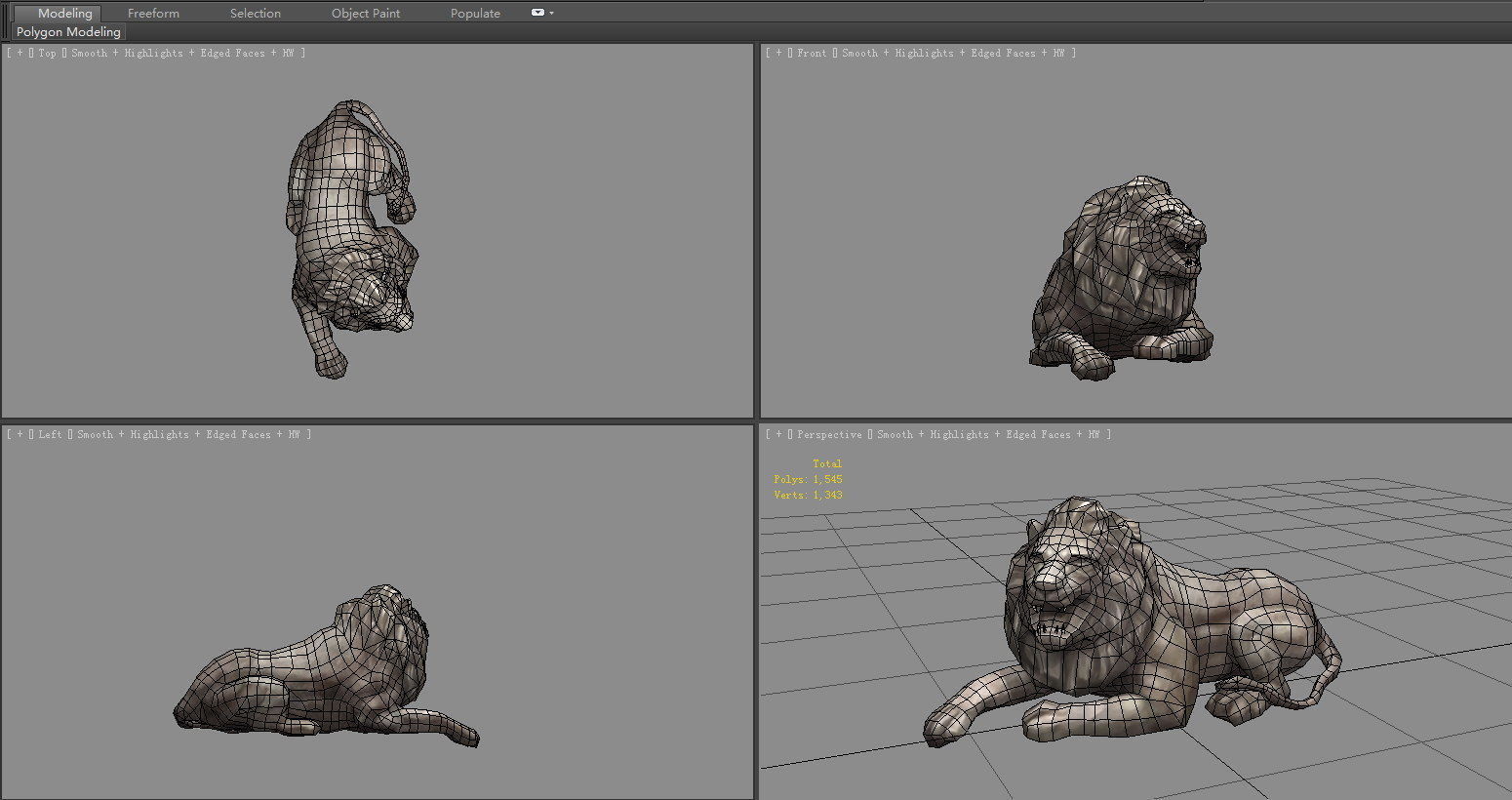 Stone Lion Sculpture - Lying Lion Low-poly 3D model_6