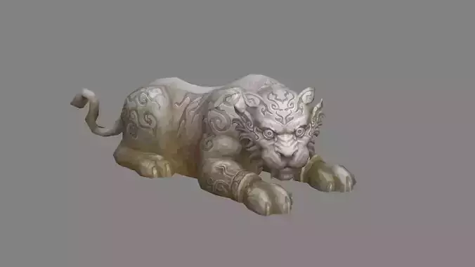 A Crouching Stone Tiger Sculpture