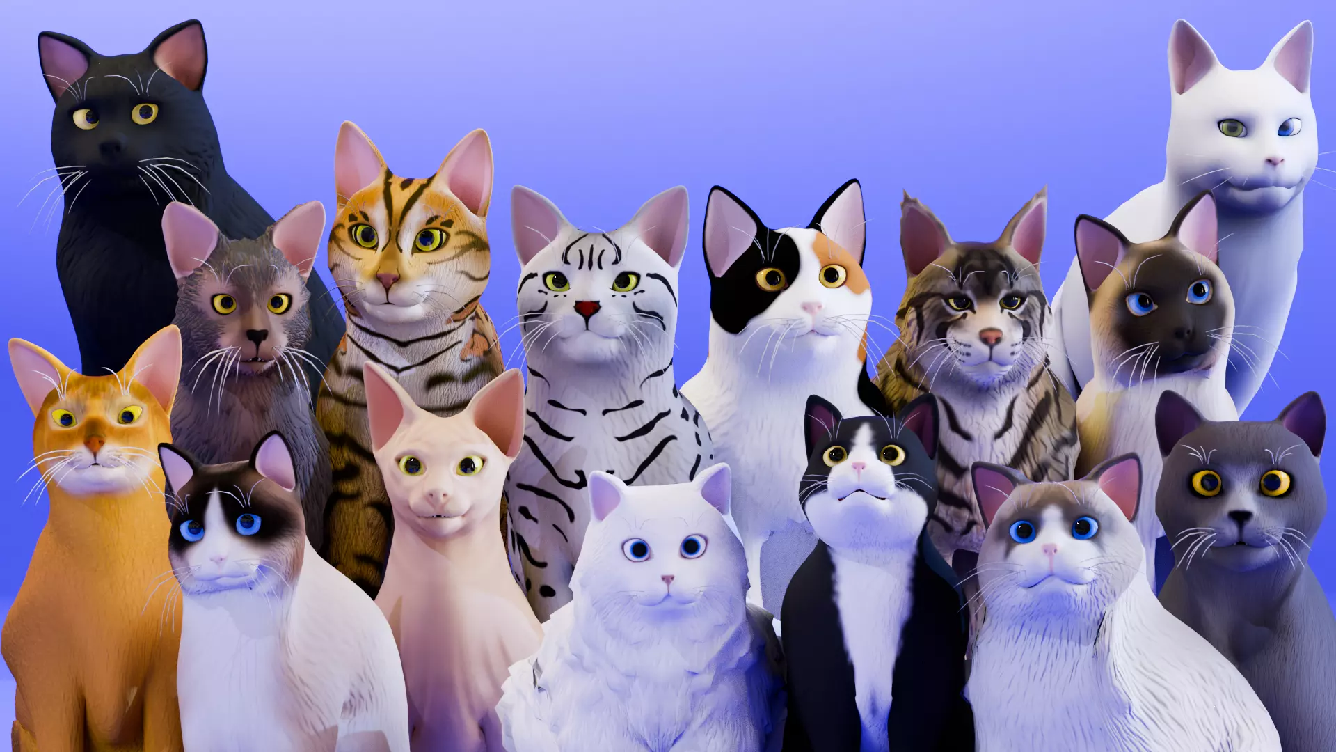 Stylized Cats - Bundle Edition Low-poly 3D model_0