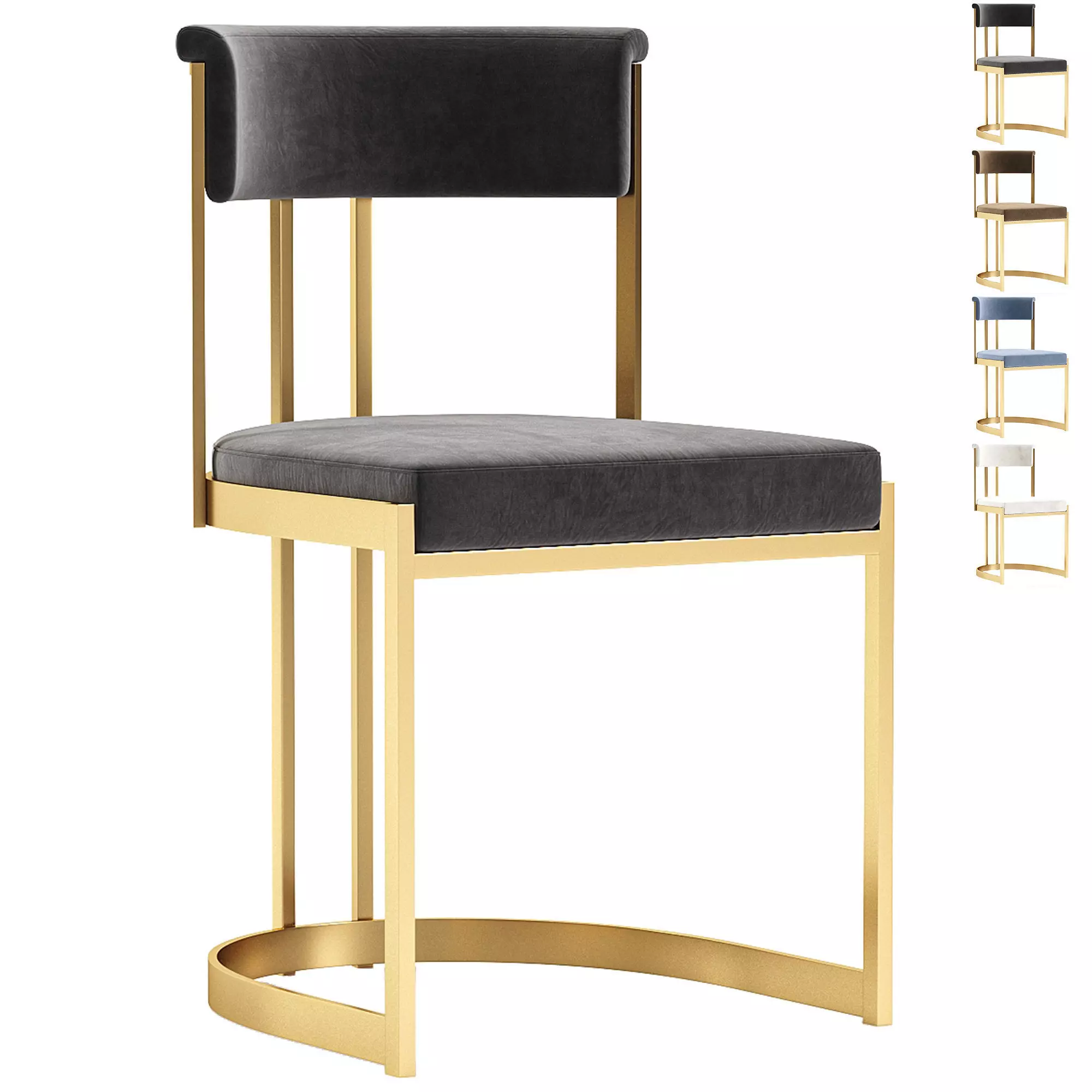 Adela Black Velvet Dining Chair 3D model_0