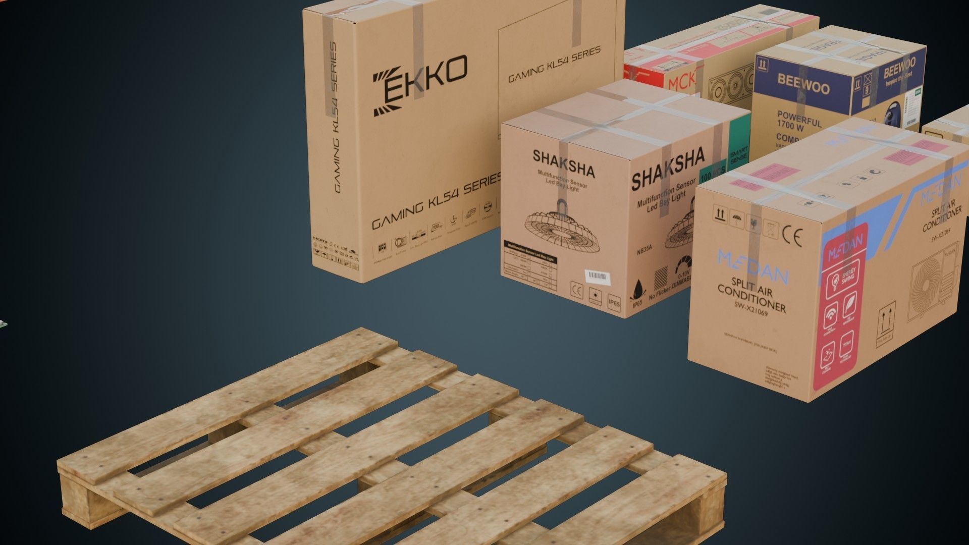 Cardboard Boxes Pallet And Shelf 2B Low-poly 3D model_8