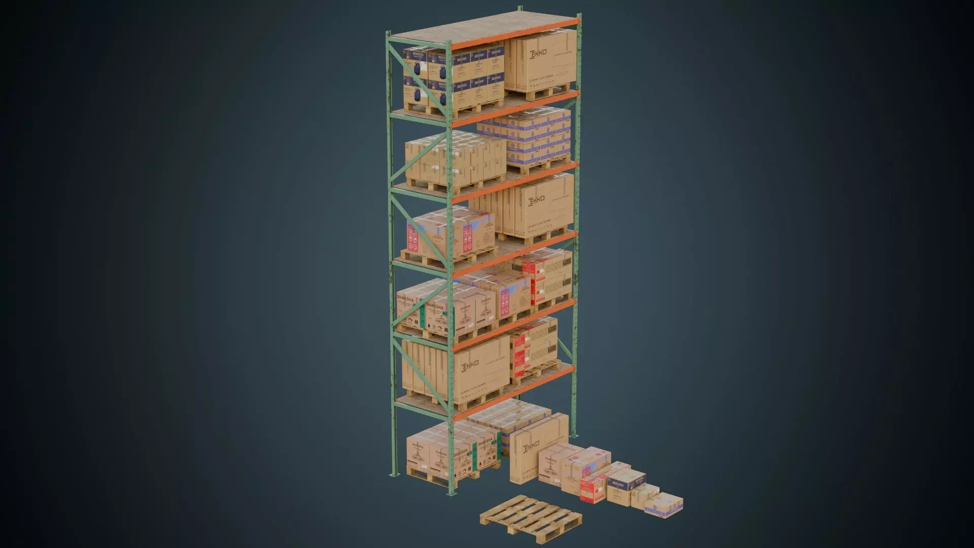 Cardboard Boxes Pallet And Shelf 2B Low-poly 3D model_0