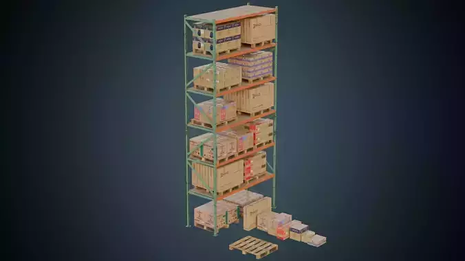 Cardboard Boxes Pallet And Shelf 2B Low-poly 3D model