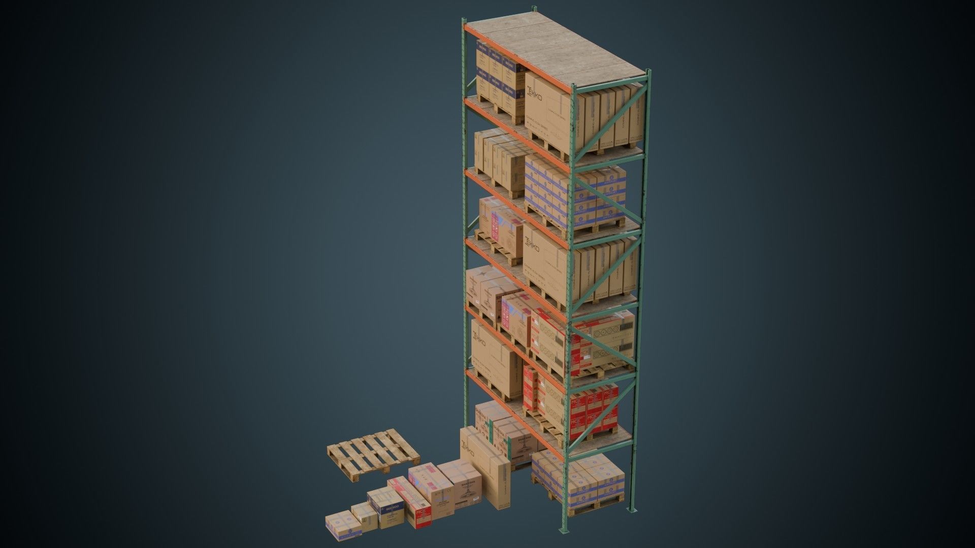 Cardboard Boxes Pallet And Shelf 2B Low-poly 3D model_1