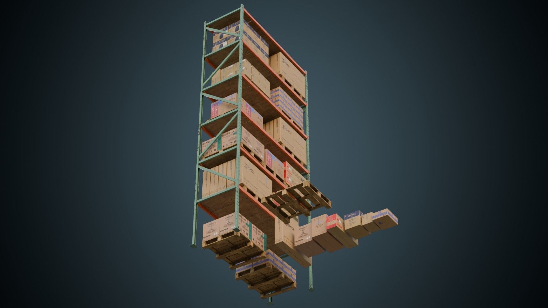 Cardboard Boxes Pallet And Shelf 2B Low-poly 3D model_2