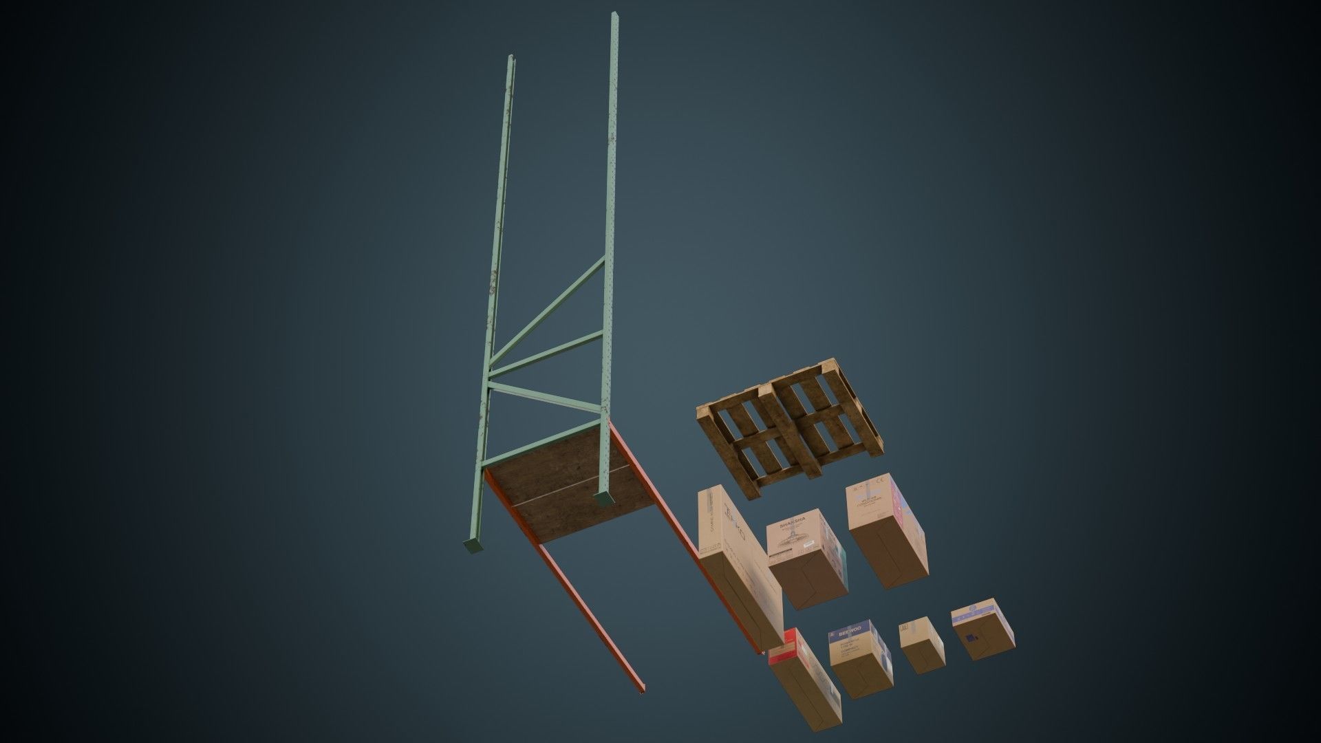 Cardboard Boxes Pallet And Shelf 2B Low-poly 3D model_7