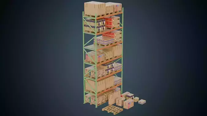 Cardboard Boxes Pallet And Shelf 2 Basic Low-poly 3D model