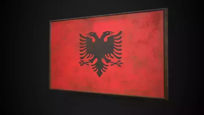 OLD PICTURE FRAME WITH -ALBANIA FLAG - Albania Flag Low-poly PBR
