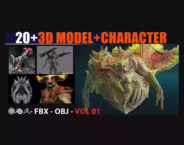  20 3D models of characters and creatures