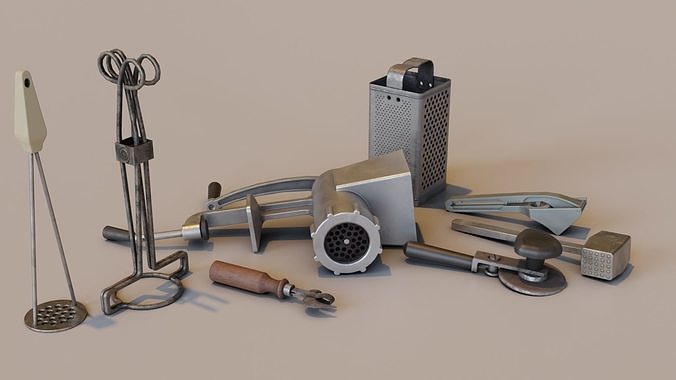 Old metallic kitchen appliances from ussr Low-poly 3D model