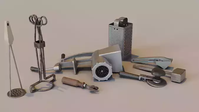 Old metallic kitchen appliances from ussr Low-poly 3D model