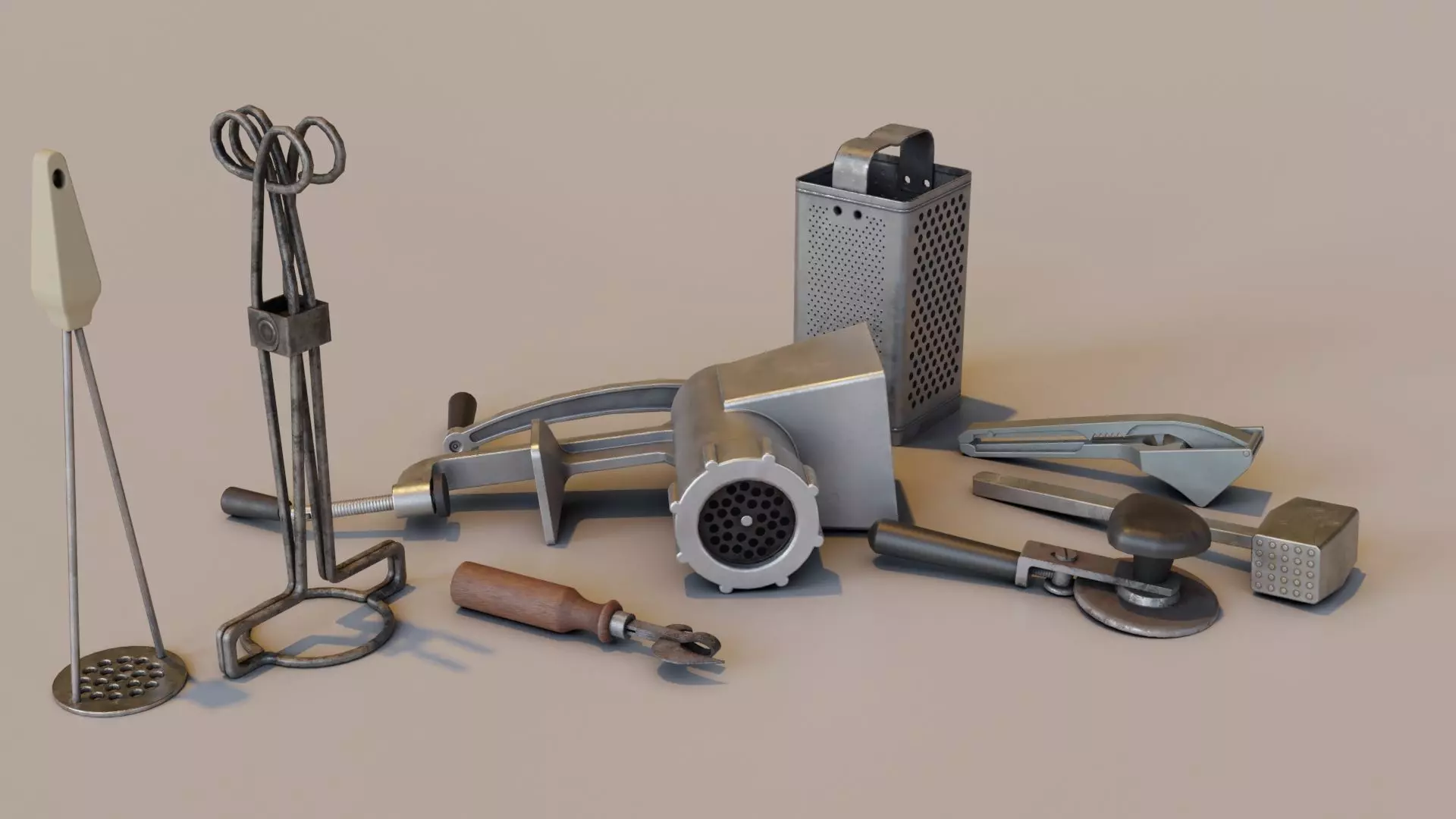 Old metallic kitchen appliances from ussr Low-poly 3D model_0