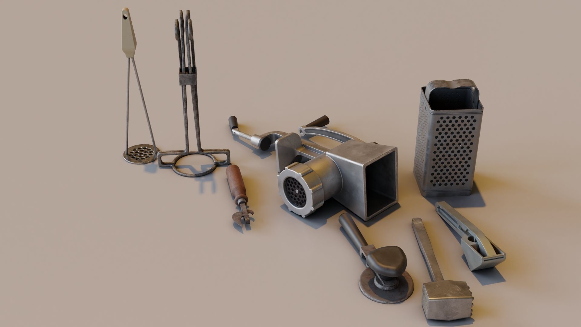 Old metallic kitchen appliances from ussr Low-poly 3D model_1