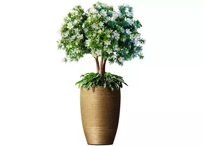 Decorative flowering garden tree gold pot Art Deco flowerpot