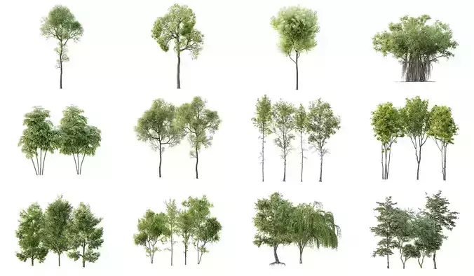 12 Different SETS of Plant Tree SET VOL158 3D Model Collection