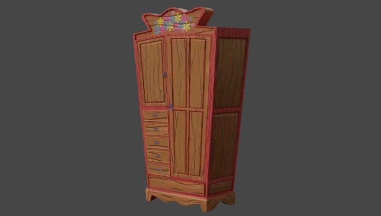  sytlized game ready wardrobe Free low-poly 3D model_3