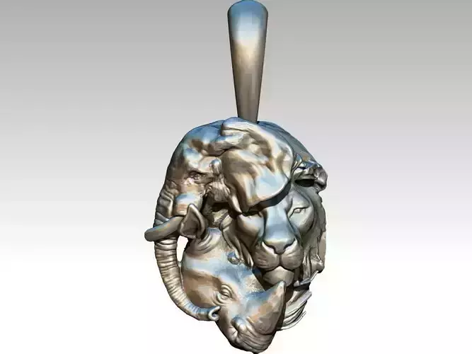  Jewelery Pendant Wild Safari Lion Elephant Rhinoceros 3D print model